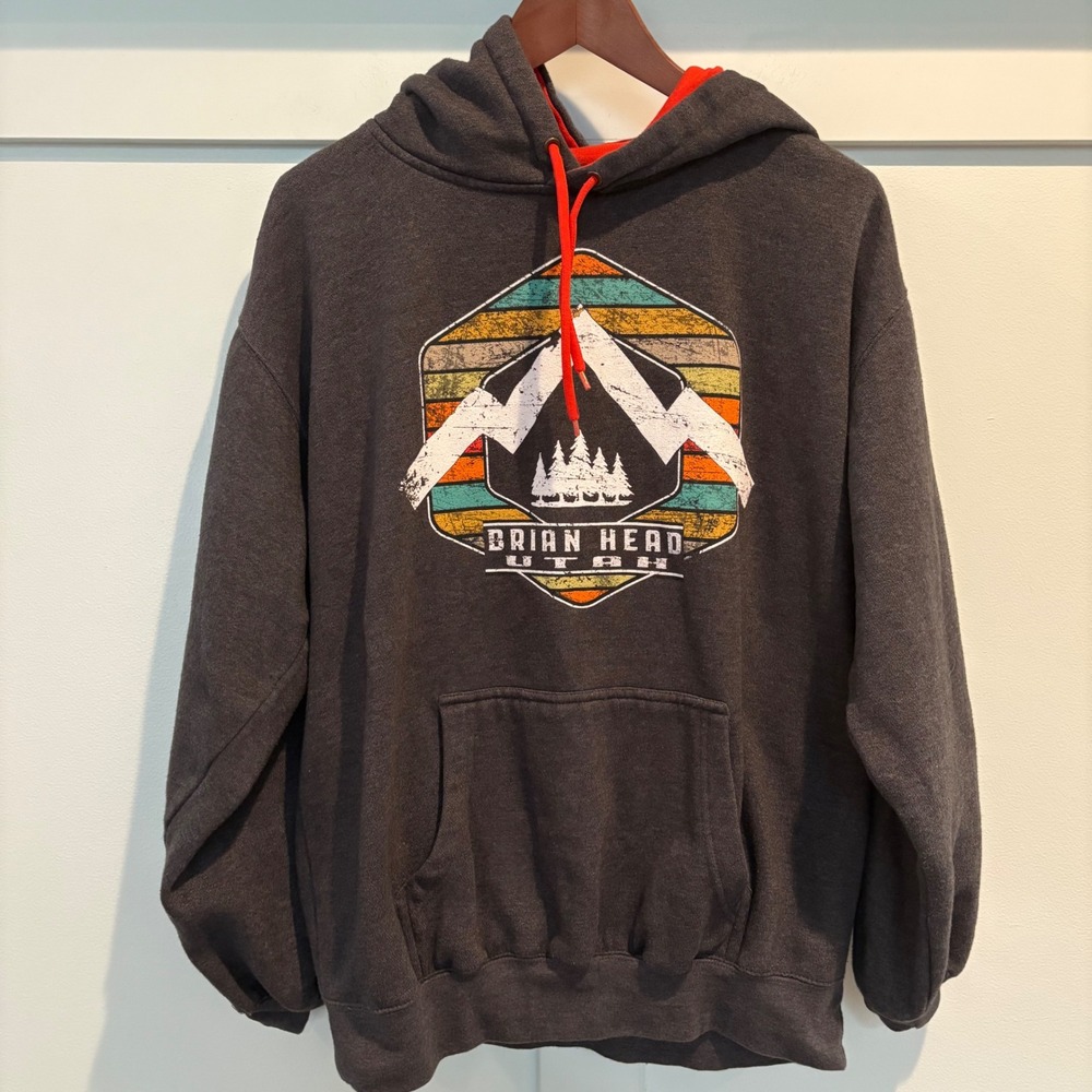 Brian Head Utah Hoodie Mens M Prairie Mountain‎ Graphic Pullover Fleece Lined